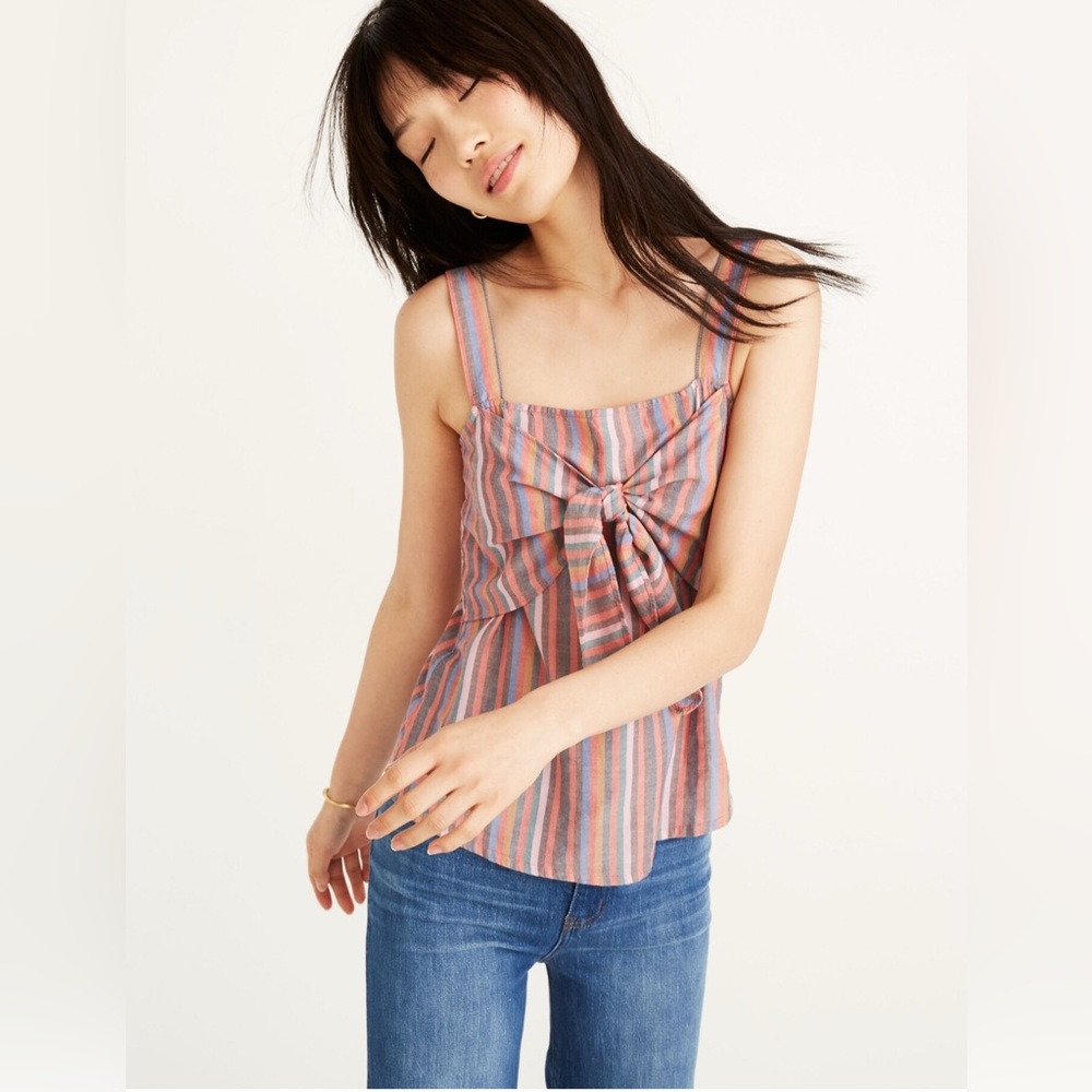 Madewell Tie-Front Cami Top in Rainbow Stripe in Mulled Wine Smith Stripe Size 0
